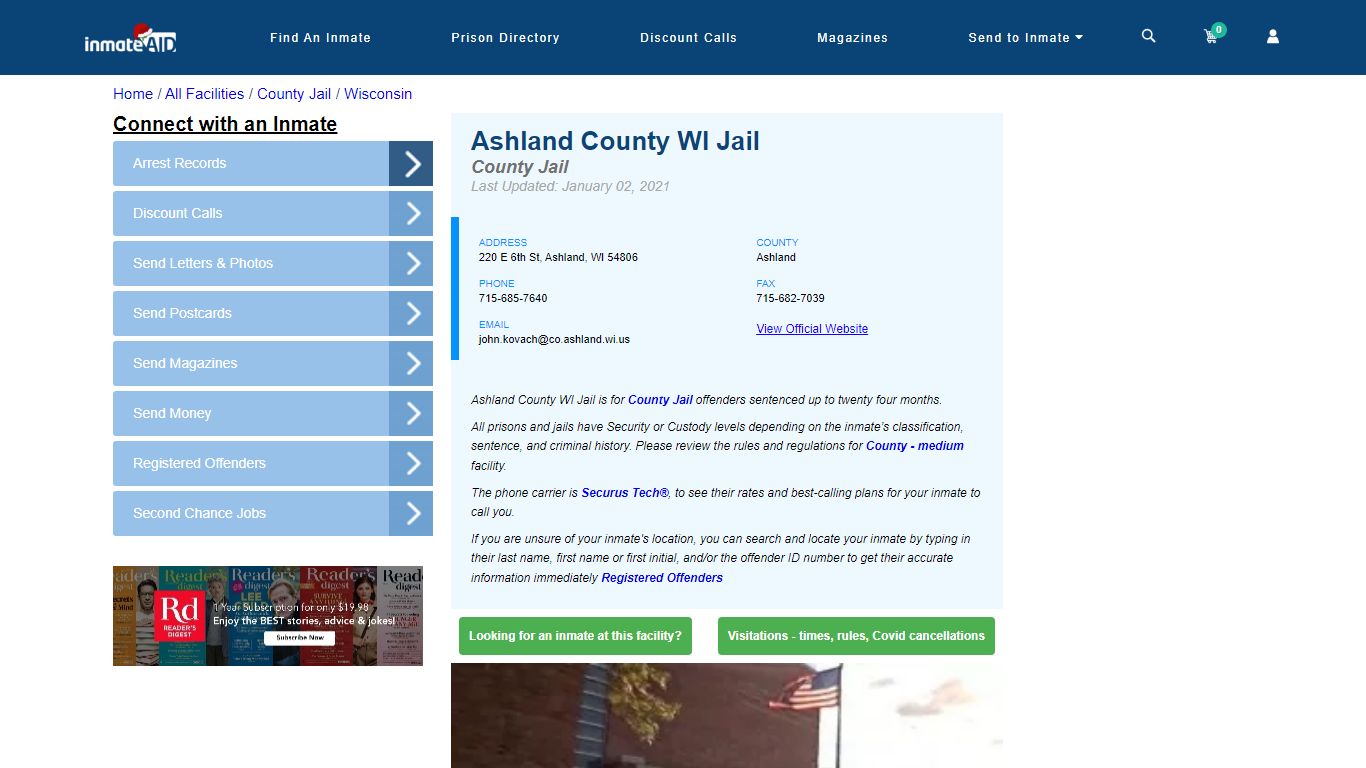 Ashland County WI Jail - Inmate Locator - Ashland, WI