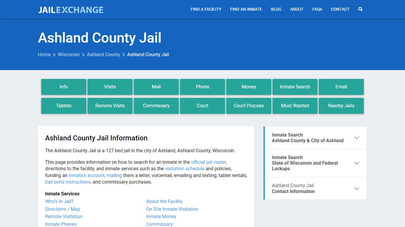 Ashland County Jail, WI Inmate Search, Information